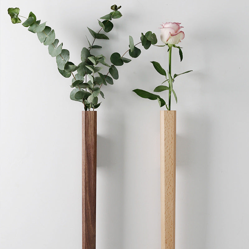 Japanese Style Wooden Flower Vase - Wall Hanging Hydroponic Arrangement