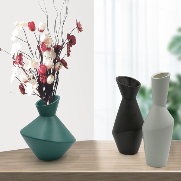 Nordic Geometric Ceramic Vase - Modern Oblique Mouth Design for Home Decor