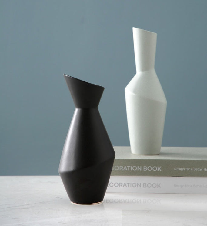 Nordic Geometric Ceramic Vase - Modern Oblique Mouth Design for Home Decor