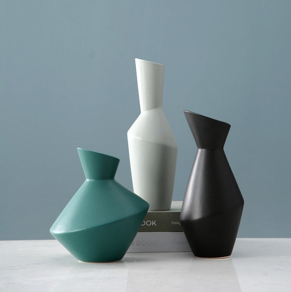 Nordic Geometric Ceramic Vase - Modern Oblique Mouth Design for Home Decor