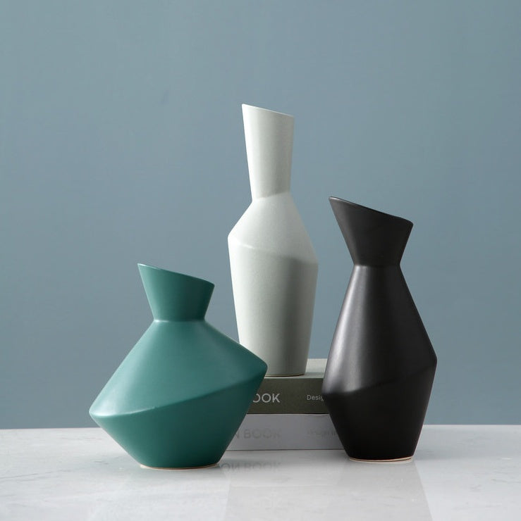 Nordic Geometric Ceramic Vase - Modern Oblique Mouth Design for Home Decor