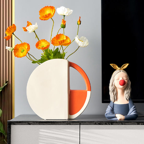 Modern Orange & White Ceramic Vase - Simple Light Luxury Home Decor