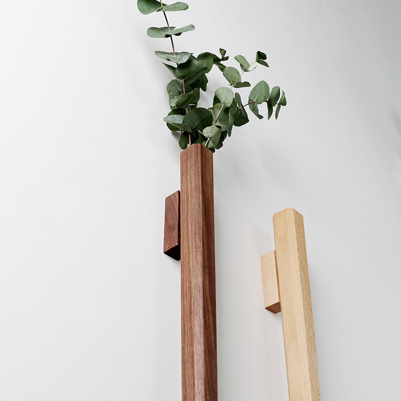 Japanese Style Wooden Flower Vase - Wall Hanging Hydroponic Arrangement