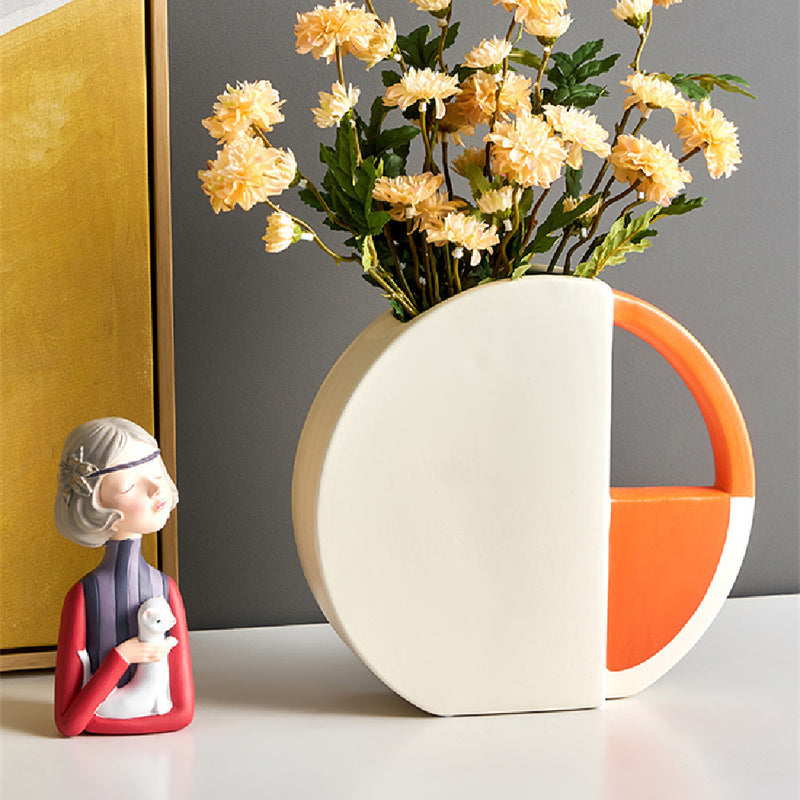 Modern Orange & White Ceramic Vase - Simple Light Luxury Home Decor