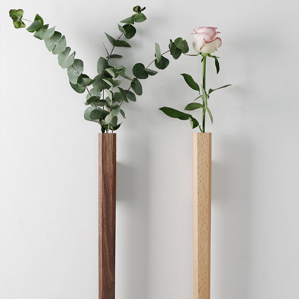 Japanese Style Wooden Flower Vase - Wall Hanging Hydroponic Arrangement