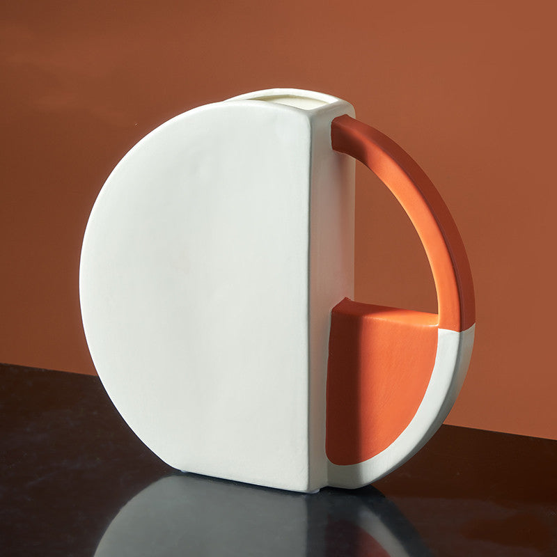 Modern Orange & White Ceramic Vase - Simple Light Luxury Home Decor
