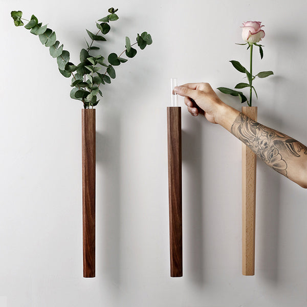 Japanese Style Wooden Flower Vase - Wall Hanging Hydroponic Arrangement