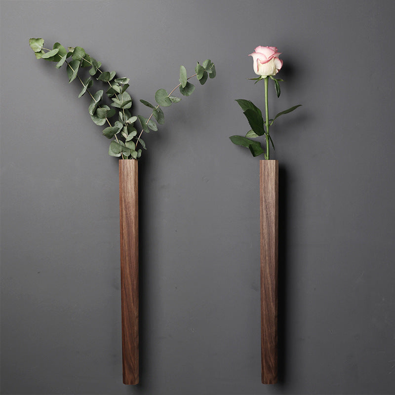 Japanese Style Wooden Flower Vase - Wall Hanging Hydroponic Arrangement