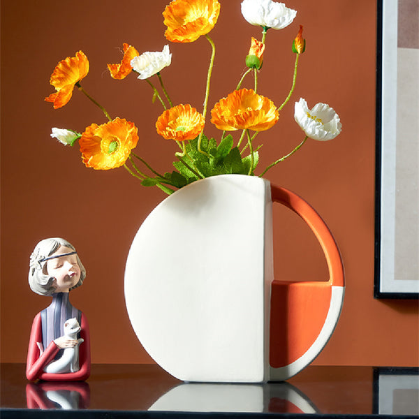 Modern Orange & White Ceramic Vase - Simple Light Luxury Home Decor